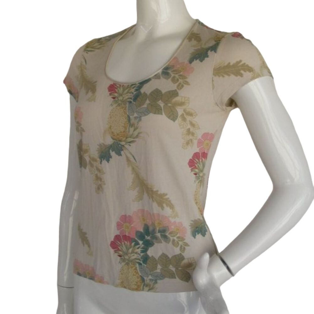 TOMMY BAHAMA Silk Tee, S, Pineapple Floral, Scoop neck - Picture 3 of 9